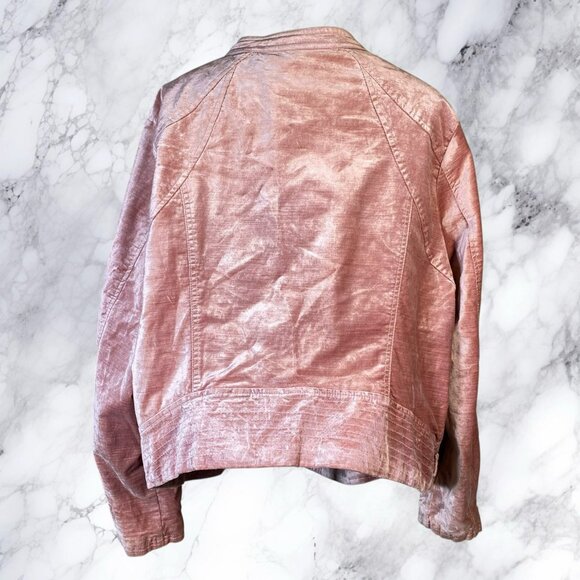 Torrid Crushed Velvet Lace Up Sleeve Moto Jacket in Iced Pink - Picture 6 of 12